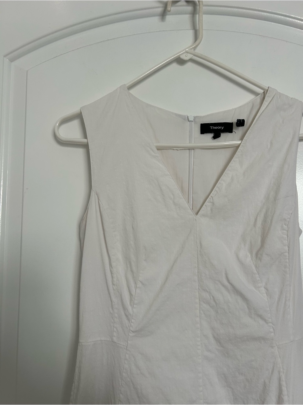 Theory Seamed V-Neck White Linen Blend Midi Dress Size 4 chic preppy summer - Picture 13 of 16